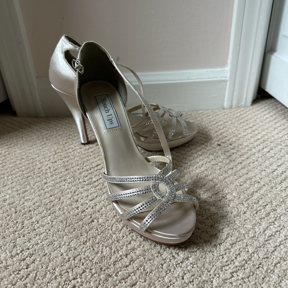 Champagne Elegant Strappy Heels with silver gems by Touch Ups